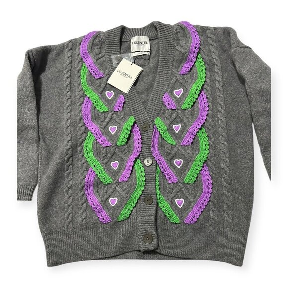 ESSENTIEL ANTWERP Elk Oversized Wool Cardigan, Size M, Gray, New with tag, - Picture 9 of 15